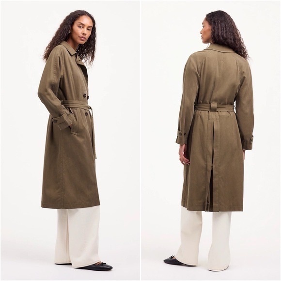 Madewell Belted Trench Coat in Drapey Twill Dark Olive Size M MWT Classic Preppy - Picture 2 of 6